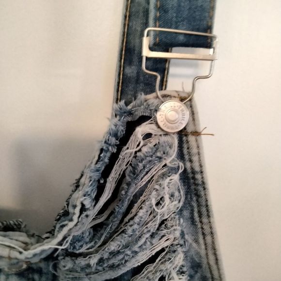 Thrill Extremely Distressed Blue Denim Overalls Size 22 - Picture 9 of 9